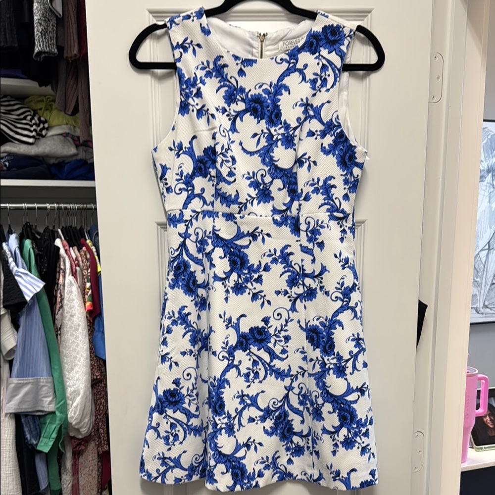 Forever 21 Blue and White A-Line Mini Dress